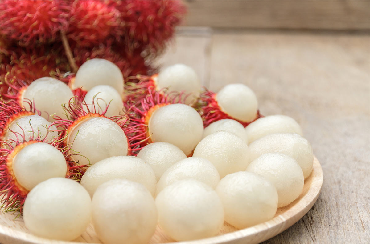 A Plate of Rambutan fruits, a highly versatile fruit used in various recipes.